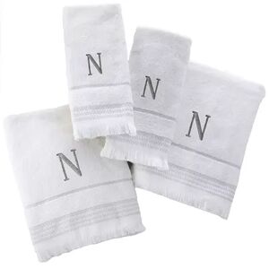 SKL Home Monogram Bath & Hand Towel 4-Piece Set, White