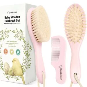 KeaBabies Baby Hair Brush, Natural Wooden Cradle Cap Brush with Soft Goat Bristle, Perfect Baby Hair Brush Set (Oval), Med Pink