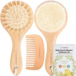KeaBabies Baby Hair Brush Set, Baby Comb, Natural Wooden Cradle Cap Brush with Soft Goat Bristle, Baby Grooming Kit, Baby Hair Brush (Round), Red/