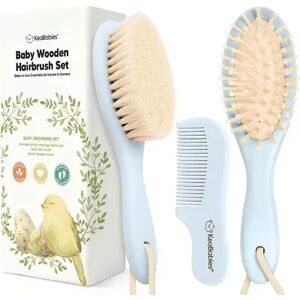 KeaBabies Baby Hair Brush, Natural Wooden Cradle Cap Brush with Soft Goat Bristle, Perfect Baby Hair Brush Set (Oval), Brt Blue