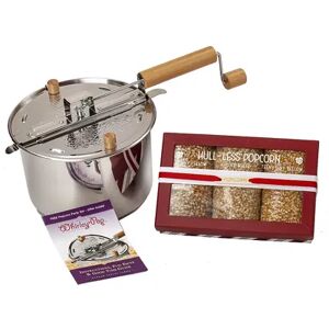 Wabash Valley Farms Stainless Steel Whirley Pop Popper & Hull-less Popcorn Gift Box Set, Multicolor