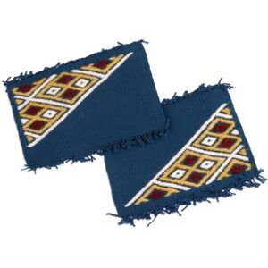 NOVICA '2 Blue Cotton Coasters with Hand-Embroidered Geometric Motif'