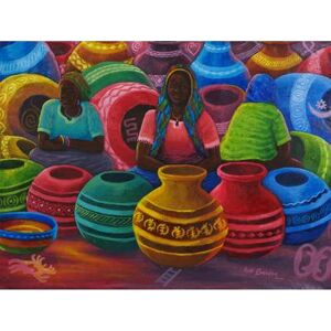 NOVICA The Earthenware Sellers,'Signed Acrylic Pot-Making Painting (2021)'