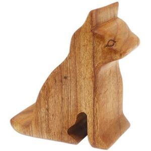 NOVICA Dialing Cat,'Hand Made Jempinis Wood Cat Phone Stand'