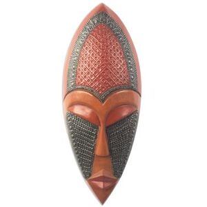 NOVICA Beautiful Queen,'Hand Carved Wood and Metal African Mask'