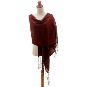 NOVICA Ceriops Royal Rust,'Dark Rust Hand Spun and Woven Cotton Shawl'