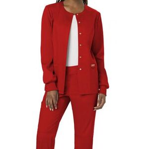 Cherokee Medical Uniforms Women's Workwear Revolution Snap Jacket (Size S) Red, Polyester,Rayon,Spandex