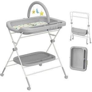 Adjustable Height Portable Folding Baby Diaper Changing Station with Wheels and Steel Pipe Frame 31.5”L x 27.55”W x 34.25” – 37.4”H