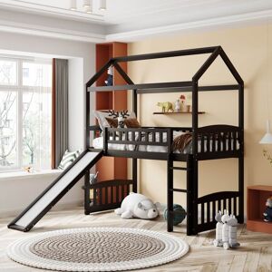GEROJO Solid Pine Twin Size Loft Bed with Slide & Ladder & Guardrail & Playhouse Design Twin