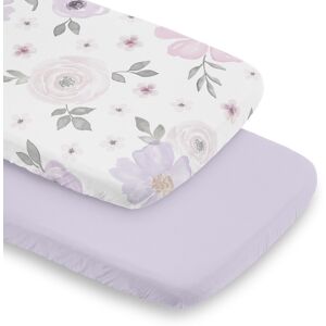 Sweet Jojo Designs Purple Boho Floral Girl 2 Pack Baby Bassinet Fitted Sheets Lavender Pink Bohemian Shabby Watercolor Farmhouse 32.0 In. L X 19.0 In. W X 4.0 In. H