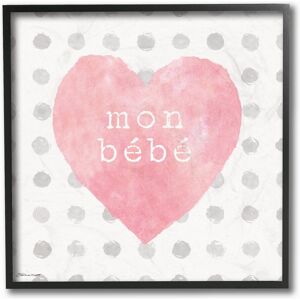 Stupell Mon Babe Pink Watercolor Heart on Polka Dots Framed Art, 12 x 12, Proudly Made in USA - Multi-Color - 12 x 12 12 x 12