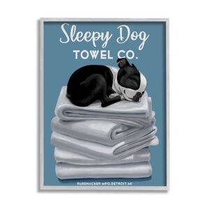 Stupell Sleepy Dog Towel Co. Adorable Boston Terrier Bathroom Framed Wall Art 16 x 20