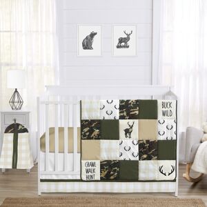 Sweet Jojo Designs Green Beige Deer Buffalo Plaid Check Woodland Camo Camouflage Collection Boy 4-piece Crib Bedding Set 45.0 In. X 36.0 In. X 0.5 In.