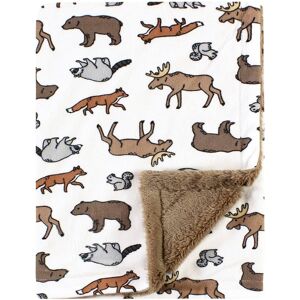 Hudson Baby Plush Blanket with Furry Binding and Back, Animal Adventure, One Size - Animal Adventure - One Size One Size