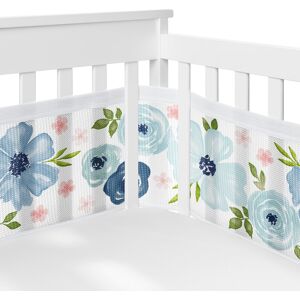 Blush Pink Blue Boho Floral Girl Sweet Jojo Designs + BreathableBaby Breathable Mesh Crib Liner Bohemian Farmhouse 11.0 In. L X 82.0 In. W X 111.0 In. H