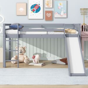 Devali Blue Twin Loft Bed with Slide and Low-Profile Design Twin