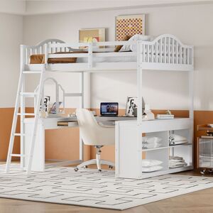 VANTOUL Multifunctional and Useful Design Loft Bed with Built-in Ladder and Desk, Tri-fold Mirror Full