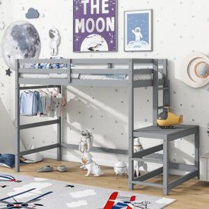 nimofurnitureinc Twin High Loft Bed with Ladder landing Platform, Ladders, Guardrails Twin