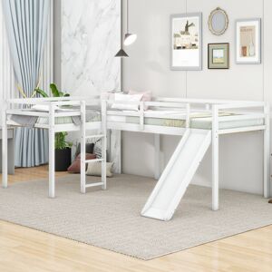 Calnod L-Shaped Twin Size Loft Bed with Ladder, Slide, and Underbed Storage Twin
