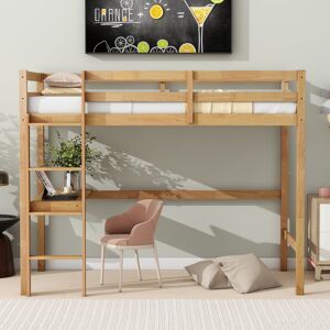 SERNADECORINC Twin High Loft Bed with Desk, Safety Guardrails and Rubber Wood Construction, White Oak Twin