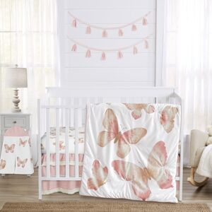 Sweet Jojo Designs Pink Taupe Boho Butterfly Girl 4p Nursery Crib Bedding Set Ivory Tan Bohemian Shabby Chic Watercolor Fringe 5.0 In. L X 16.0 In. W X 12.0 In. H