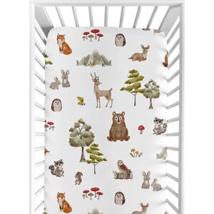 Sweet Jojo Designs Woodland Forest Animals Boy Girl Gender Neutral Unisex Fitted Crib Sheet Friends Brown Bear Deer Watercolor 8.0 In. L X 28.0 In. W X 52.0 In. H