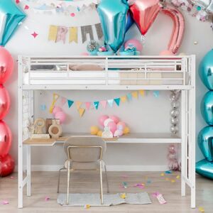 IGEMAN Twin Metal Loft Bed With Desk and Metal Grid,Sturdy Construction Twin