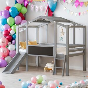 IGEMAN Twin Size Loft Bed with Ladder and Slide with Blackboard and Light Strip Twin