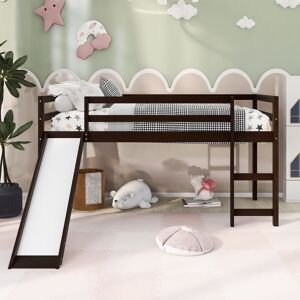 iveryfurniture Twin Size Platform Bed Loft Bed with Ladder, Slide and Guardrails Twin