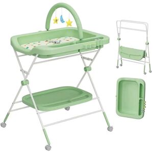 Adjustable Height Portable Folding Baby Diaper Changing Station with Wheels and Steel Pipe Frame 31.5”L x 27.55”W x 34.25” – 37.4”H