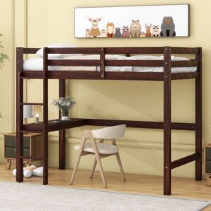 VIVIADORE Twin High Loft Bed with Built-in Desk, Safety Guardrails, Ladder, and Rubber Wood Frame Twin