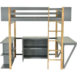 VANTOUL Versatile Twin Size Wooden Loft Bed with Foldable Desk,Storage Cabinet and Cubes Twin