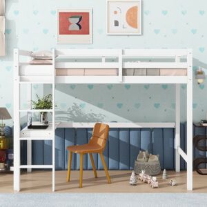 VIVIADORE Twin High Loft Bed with Built-in Desk, Safety Guardrails, Ladder, and Rubber Wood Frame Twin