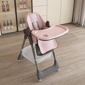 Portable Adjustable Baby High Chair, Infant Feeding Seat with Safety Belt, Silent Lockable Wheels & Easy-Clean, 0-6 Years 0-6 Years