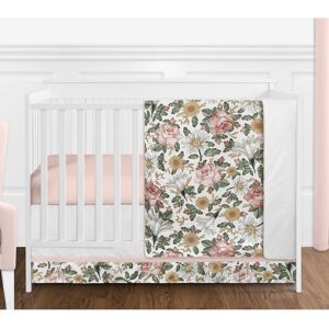 Sweet Jojo Designs Vintage Floral Boho Girl 4pc Nursery Crib Bedding Set - Blush Pink Yellow Green White Shabby Chic Farmhouse 45.0 In. X 36.0 In. X 0.1 In.
