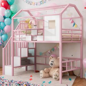 VANTOUL Twin Size Loft Bed with Roof and Storage Box,Metal Sturdy Structure Twin