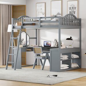 VANTOUL Multifunctional and Useful Design Loft Bed with Built-in Ladder and Desk, Tri-fold Mirror Full