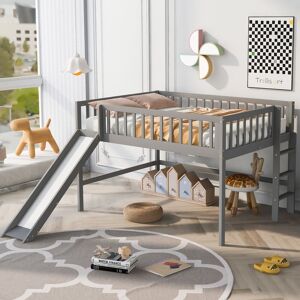 coffas Full Size Low Loft Bed with Slide and Ladder, Space-Saving Design, White Full