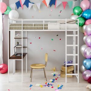 IGEMAN Twin Size Metal Loft Bed With 2 Shelves And 1 Desk,2 Built-in Ladders,Solid Construction Twin