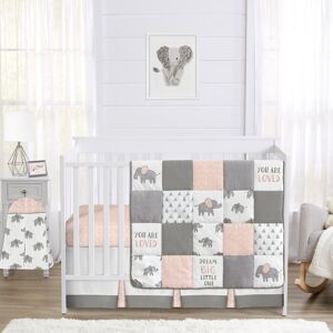 Sweet Jojo Designs Blush Pink, Grey and White Watercolor Elephant Safari Collection Girl 4-piece Crib Bedding Set 45.0 In. X 36.0 In. X 0.5 In.