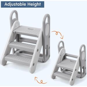 LEAPON Foldable Toddler Step Stool for Kids, Adjustable 3 Steps Stool with Handles - Grey 18.5 In. L X 18.5 In. W X 23.82 In. H