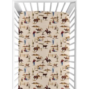Sweet Jojo Designs Wild West Collection Boy Jersey Knit Fitted Crib Sheet - Red, Blue, Tan Western Cowboy Southern Country Horse 52.0 In. L X 28.0 In. W X 8.0 In. H
