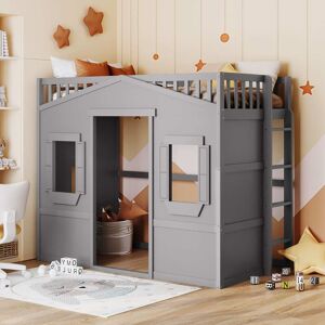 VIVIADORE Gray Castle Style Twin Solid Pine Loft Bed with Ladder, Guard Rails Twin