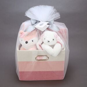 Lambs & Ivy Pink/White 5-Piece Luxury Infant / Newborn / Baby Gift Basket 13.5 In. L X 11.0 In. W X 21.0 In. H