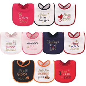 Hudson Baby Infant Girl Cotton Terry Drooler Bibs with Fiber Filling 10pk, Holiday Girl I Am One, One Size One Size