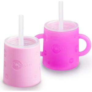PopYum Silicone Training Cup with Straw and Lid, 2-Pack 3.2 In. L X 2.75 In. W X 2.75 In. H