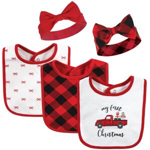 Hudson Baby Infant Girls Cotton Bib and Headband or Caps Set, Red Truck Bows, One Size - Red Truck Bows - One Size One Size