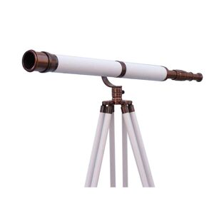 Floor Standing Antique Copper With White Leather Galileo Telescope - 30 30