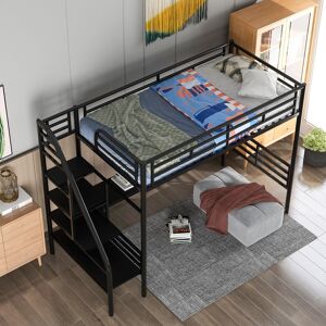 IGEMAN Metal Twin Loft Bed Frame with Desk, No Box Spring Needed, Black Twin