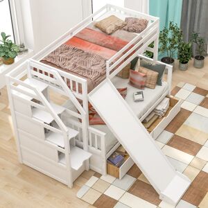 Twin over Full Bunk Bed with Drawers,Storage and Slide Twin